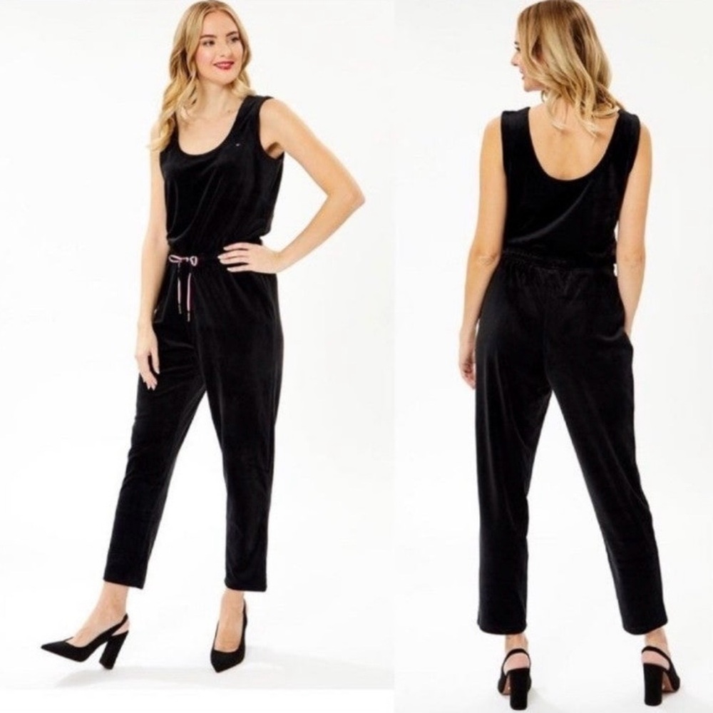 🌺TOMMY HILFIGER BLACK VELOUR SLEEVELESS JUMPSUIT SIZE XL🌺